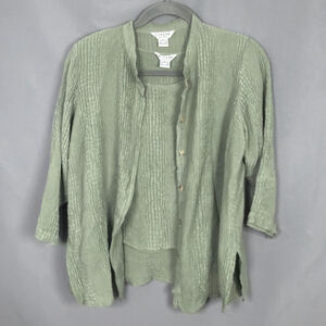 Citron Santa Monica Twin Set Top Womens 2X Green 100% Silk Crinkle Shirts